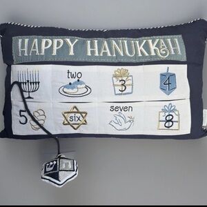 HAPPY HANUKKAH Countdown Pillow By STOREHOUSE 12x21” Menorah Dreidel Star David